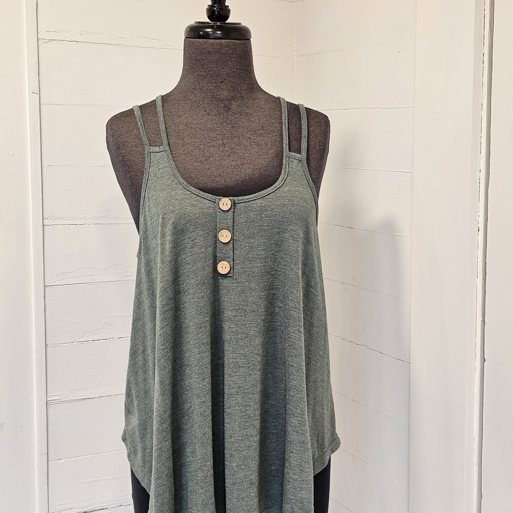 Elegant Double-Strap Green Tank Top